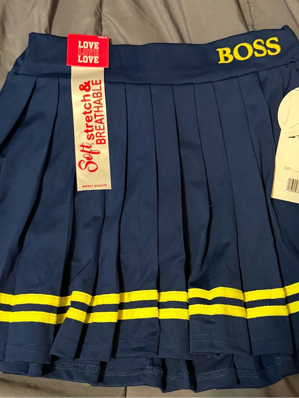 BOSS Navy Pleated Skirt with Yellow Logo